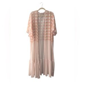 Pink Lily Pink Blush and White Sheer Stripe Checkered Kimono Top
